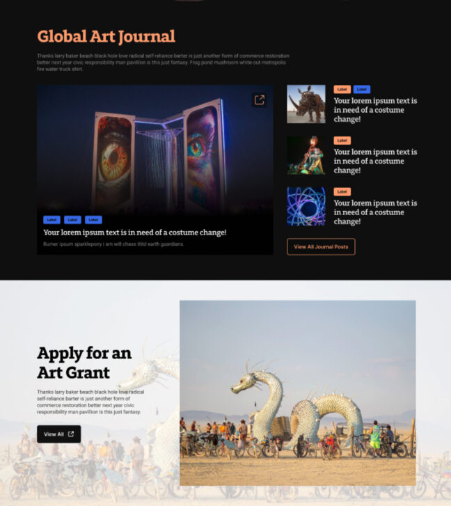 Burning Man layouts demonstrating both dark and light mode