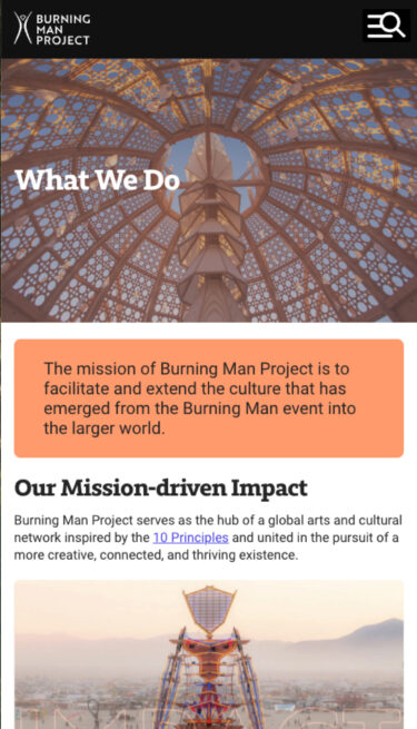 Mobile view of Burning Man's what we do page