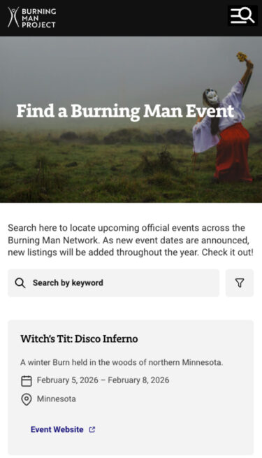 Mobile view of Burning Man's event page