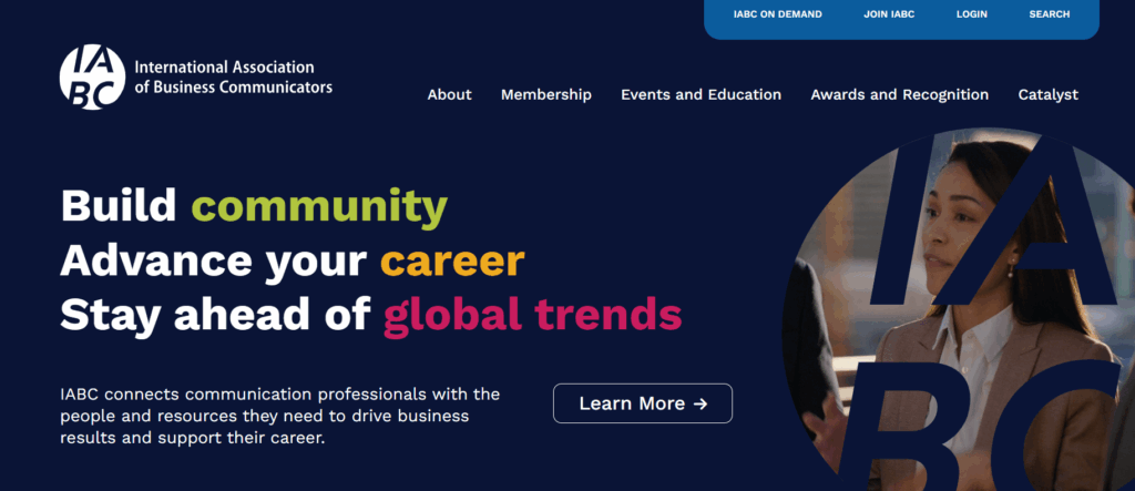 The IABC website homepage