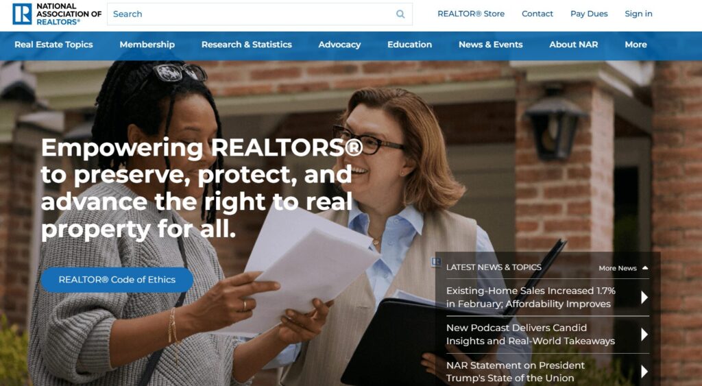 The NAR website homepage