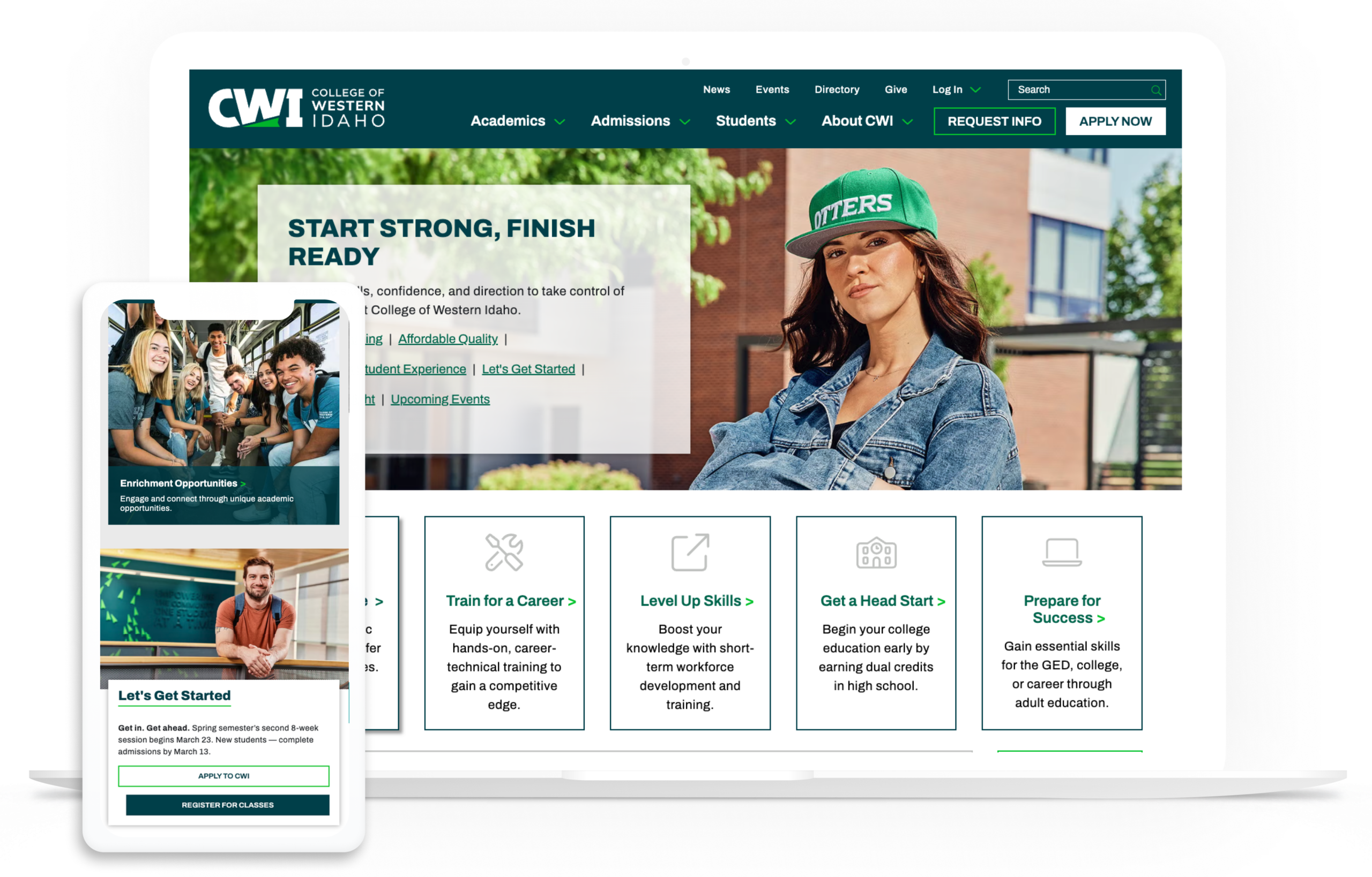 The College of Western Idaho website on multiple devices