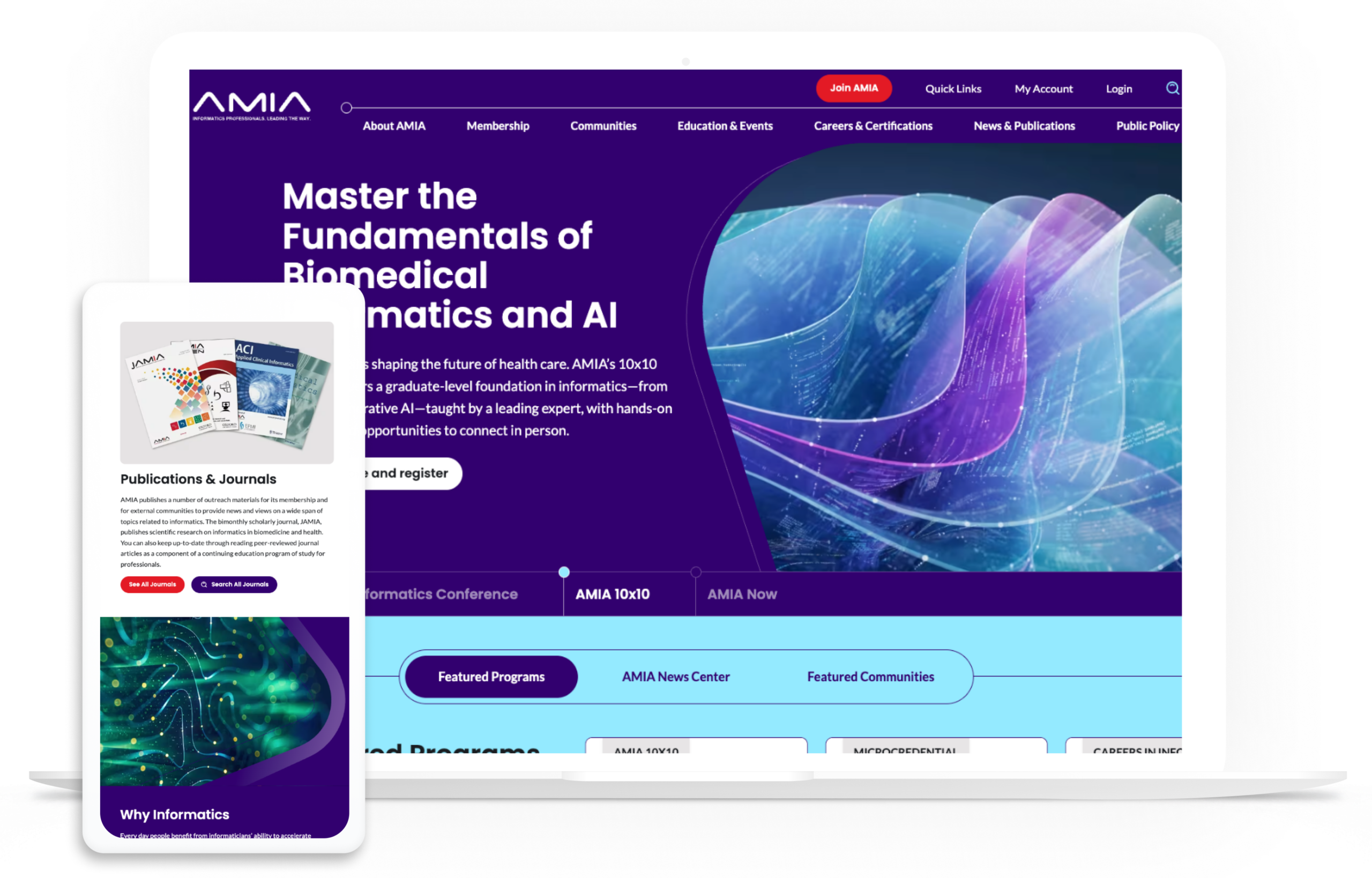 AMIA homepage on multiple sites