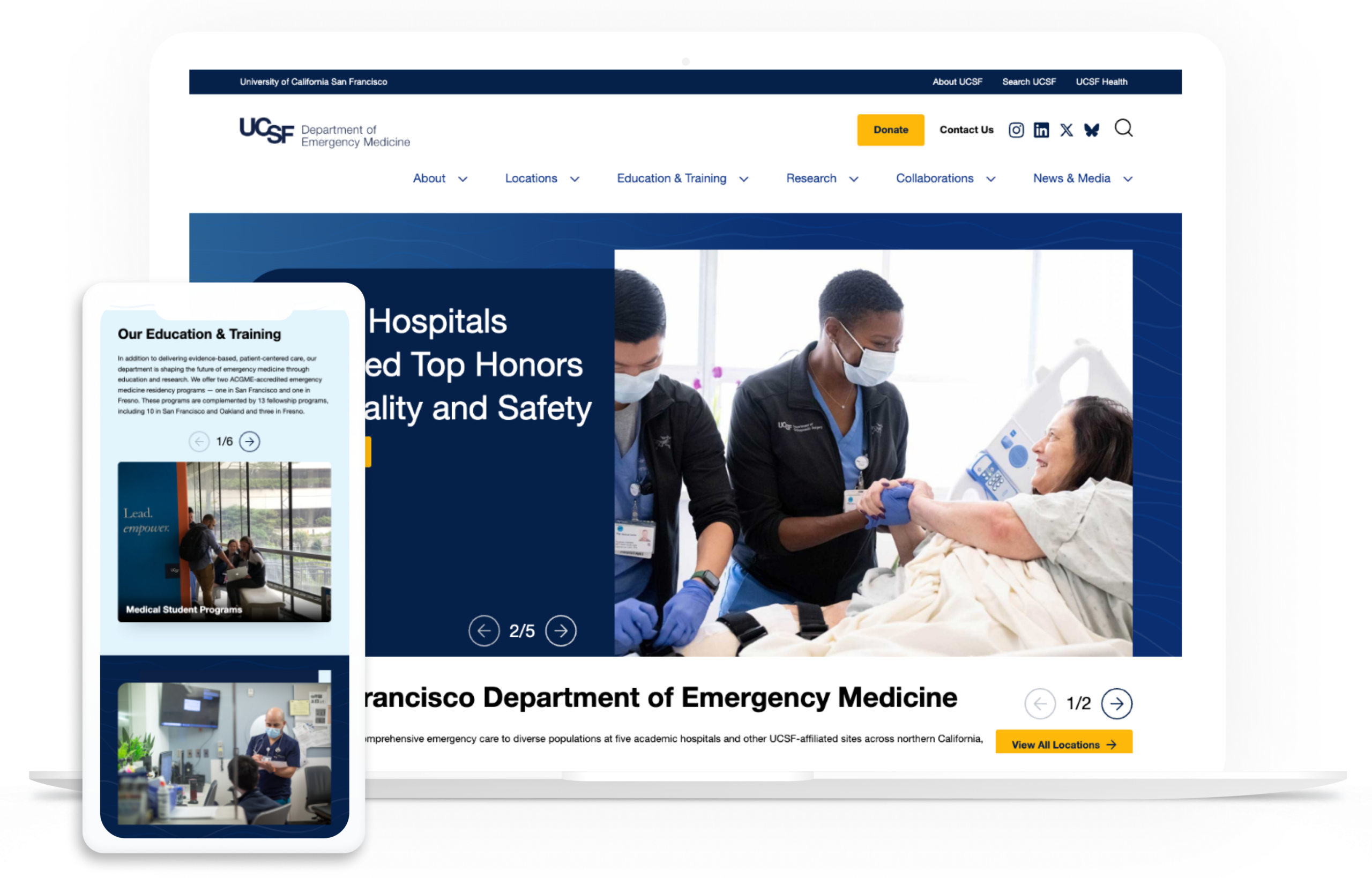 UCSF Emergency Medicine website on multiple devices