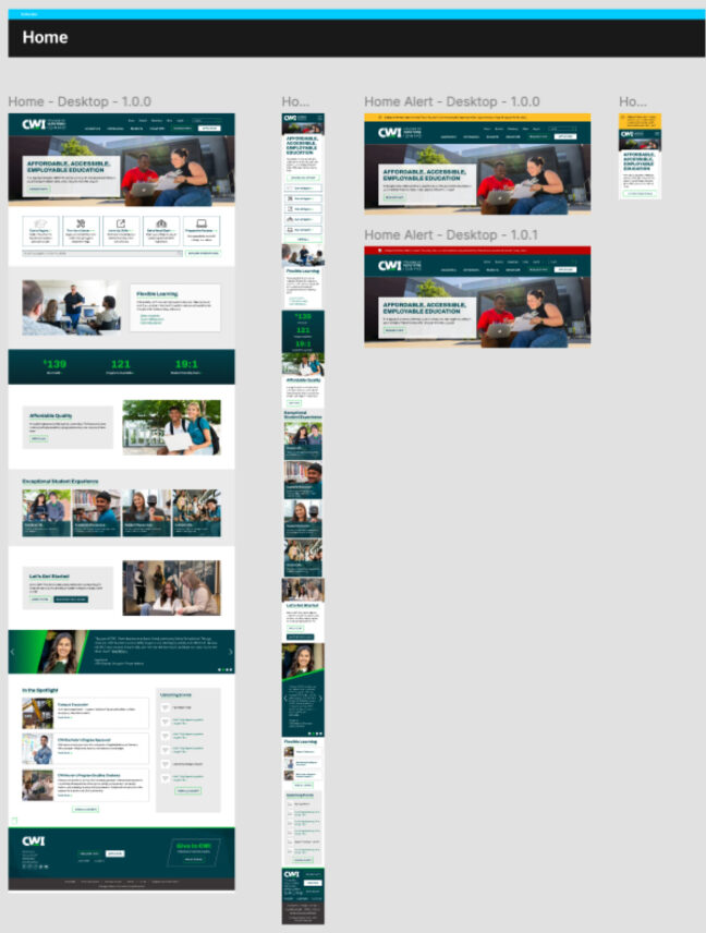 College of Western Idaho Figma files showing the designs