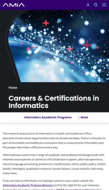 AMIA mobile view of Careers page