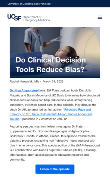 UCSF Emergency Medicine mobile page for News