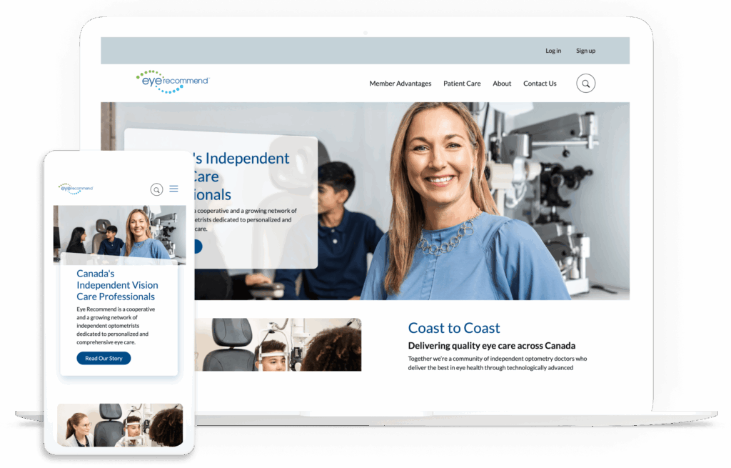 The Eye Recommend website homepage, shown on a laptop and mobile device