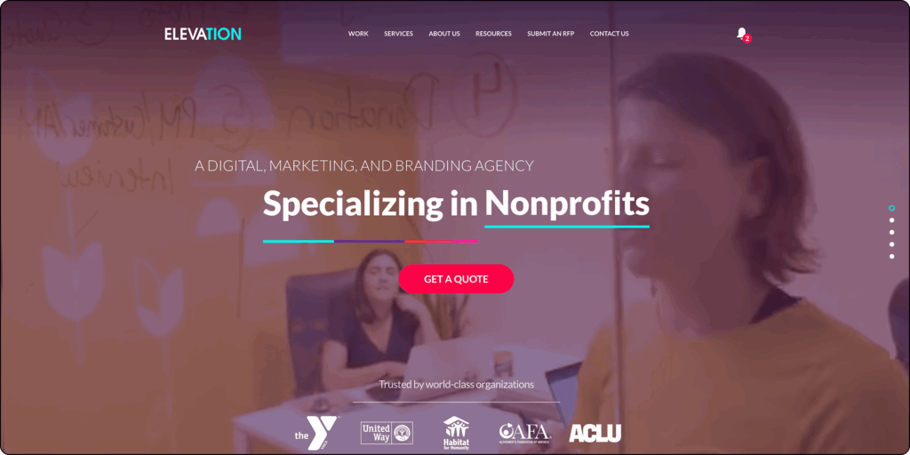 The Elevation website homepage