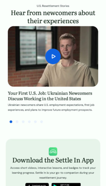 Mobile view of SettleIn home page