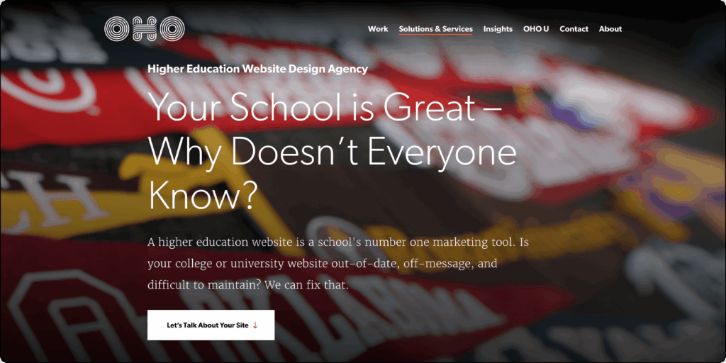 OHO higher ed web design information page
