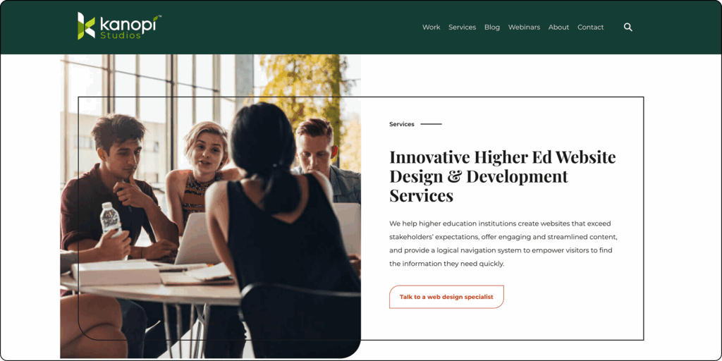 Kanopi Studios' higher ed web design information page
