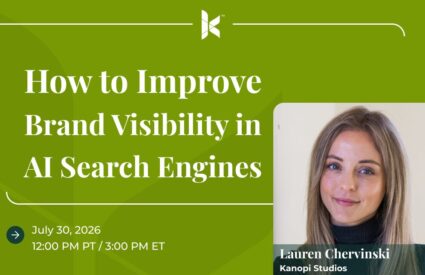 Lauren Chervinski's photo promoting the webinar about how to improve brand visibility in AI search engines