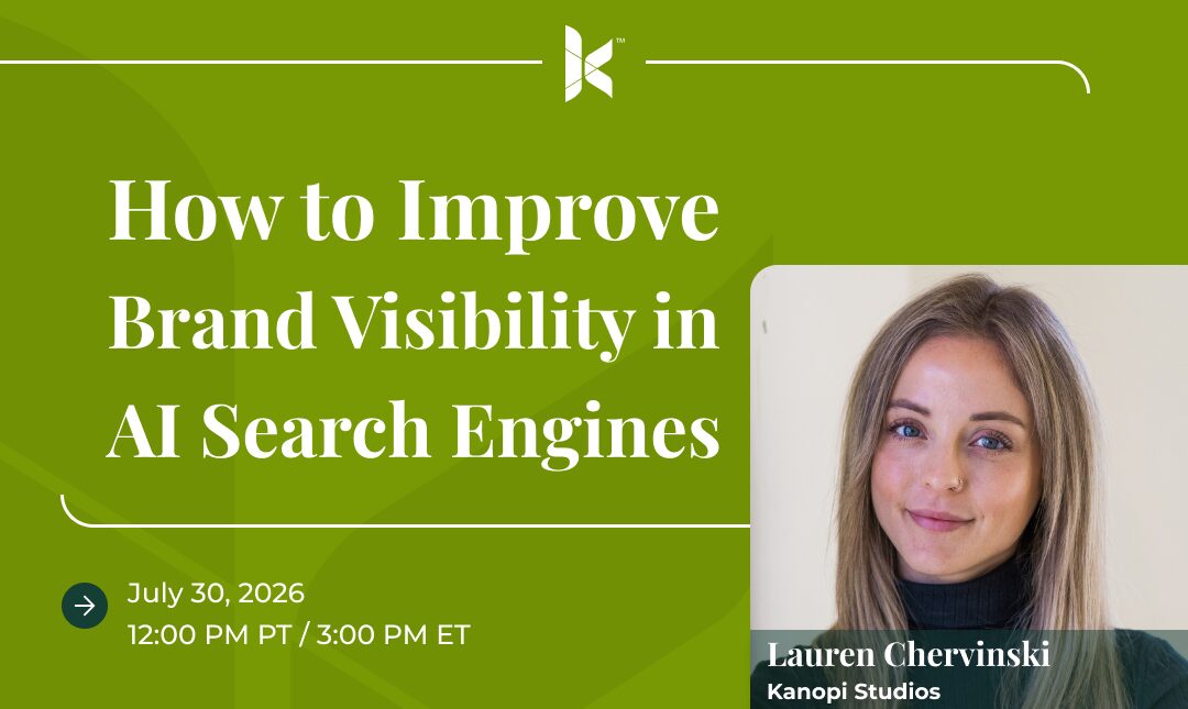 Lauren Chervinski's photo promoting the webinar about how to improve brand visibility in AI search engines