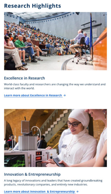 VC Berkeley mobile view of the home page