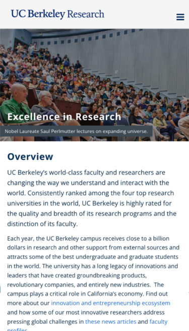 VC Berkeley mobile view of the research news page