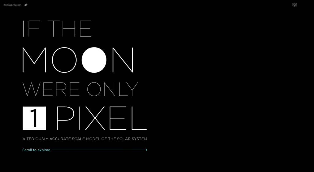 Homepage of the website "if the moon were only 1 pixel"