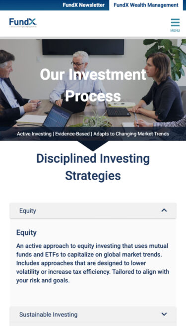 FundX mobile view of the investment process