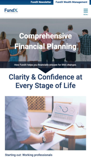 FundX mobile view of an interior page on financial planning
