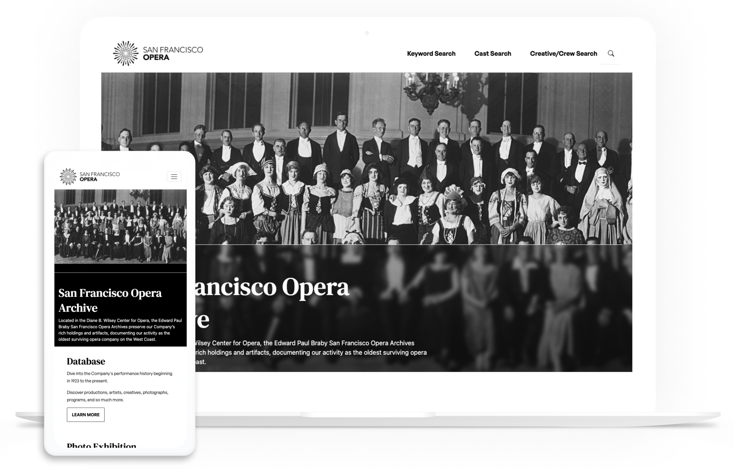 San Francisco Opera Archive website shown on desktop and mobile screens