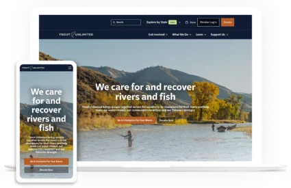 Trout Unlimited website shown on a laptop and a phone