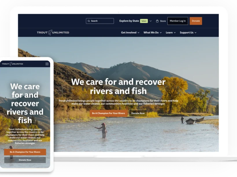 Trout Unlimited website shown on a laptop and a phone